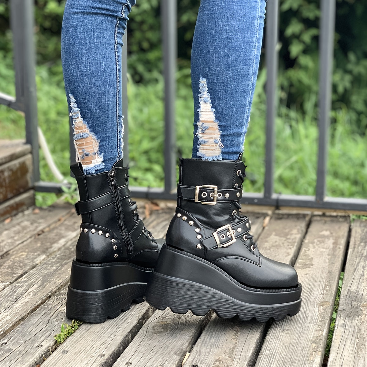 Women'S Solid Color Chelsea Booties, Cap Toe Block Heel High Ankle Boots, Synthetic Upper, Fabric Lining, PU Sole, Casual Lace-Up Footwear