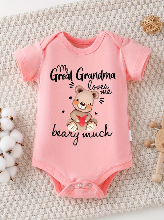 &amp;amp;quot;My Great Grandma Loves Me&amp;amp;quot; Baby Girls Bodysuit - Cute Bear Print, Soft and Comfortable, Short Sleeve Romper for Newborns and Infants, Baby Clothes, Perfect for Outdoor