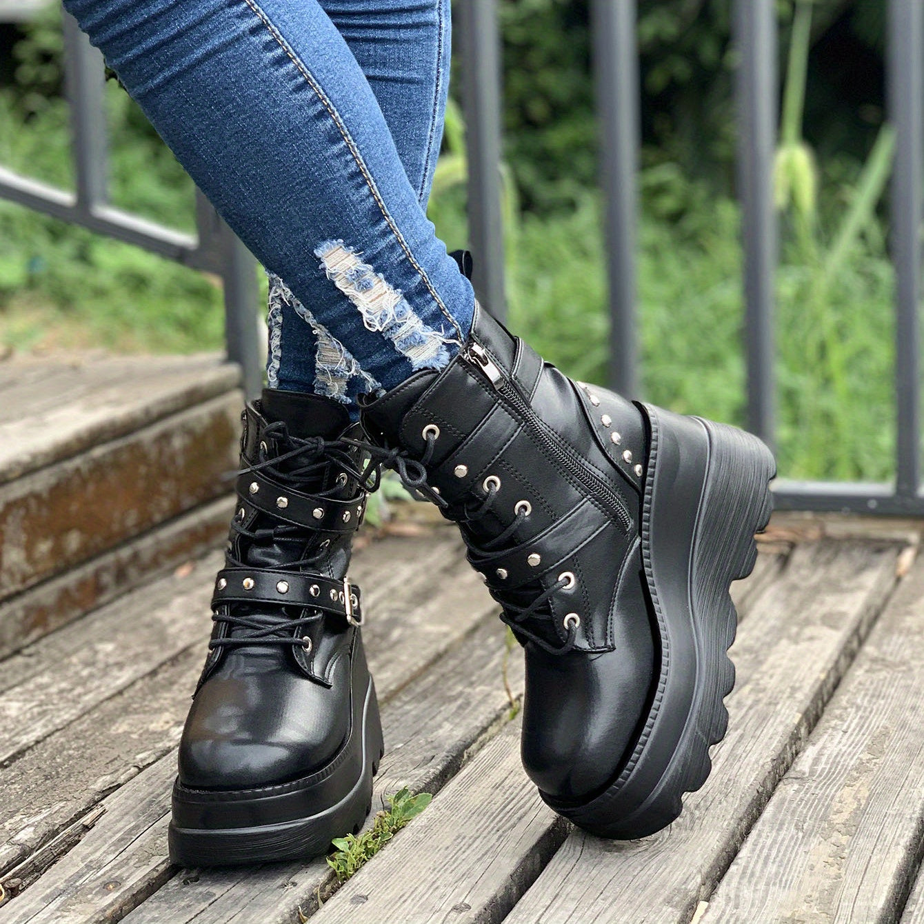 Women'S Solid Color Chelsea Booties, Cap Toe Block Heel High Ankle Boots, Synthetic Upper, Fabric Lining, PU Sole, Casual Lace-Up Footwear