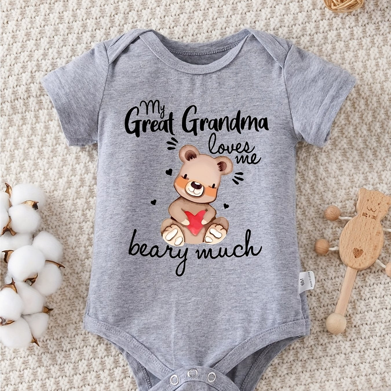 &amp;amp;quot;My Great Grandma Loves Me&amp;amp;quot; Baby Girls Bodysuit - Cute Bear Print, Soft and Comfortable, Short Sleeve Romper for Newborns and Infants, Baby Clothes, Perfect for Outdoor