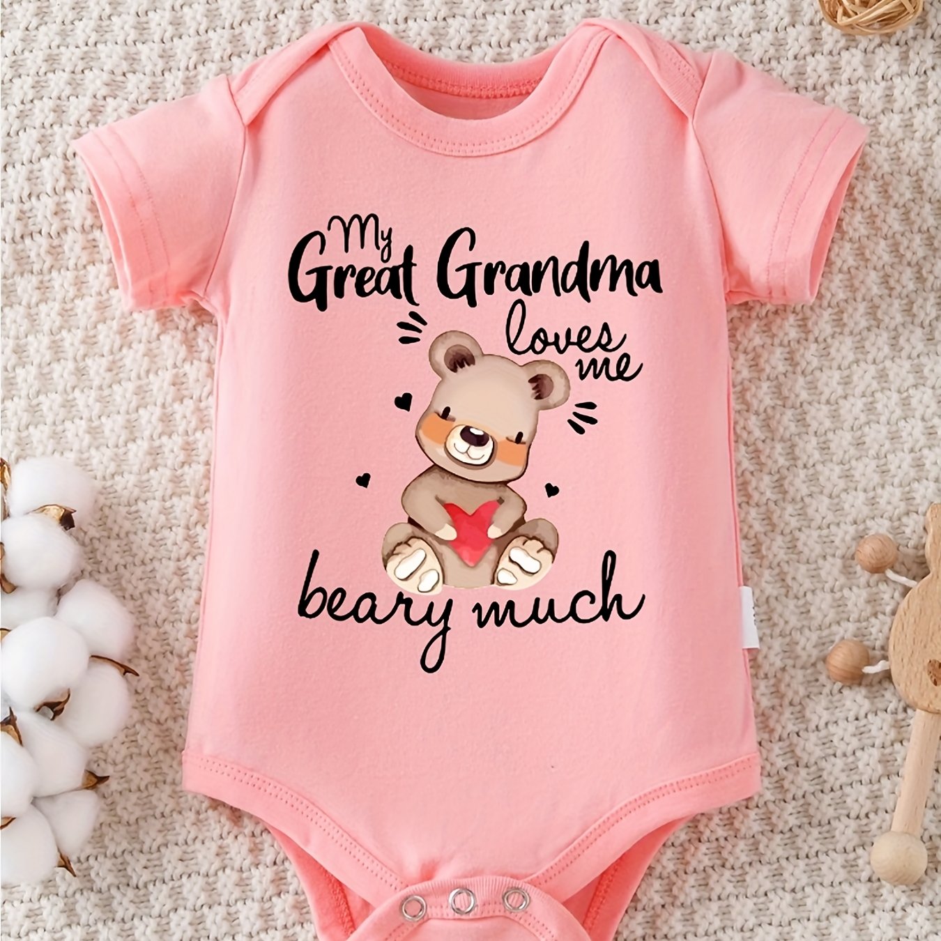 &amp;amp;quot;My Great Grandma Loves Me&amp;amp;quot; Baby Girls Bodysuit - Cute Bear Print, Soft and Comfortable, Short Sleeve Romper for Newborns and Infants, Baby Clothes, Perfect for Outdoor