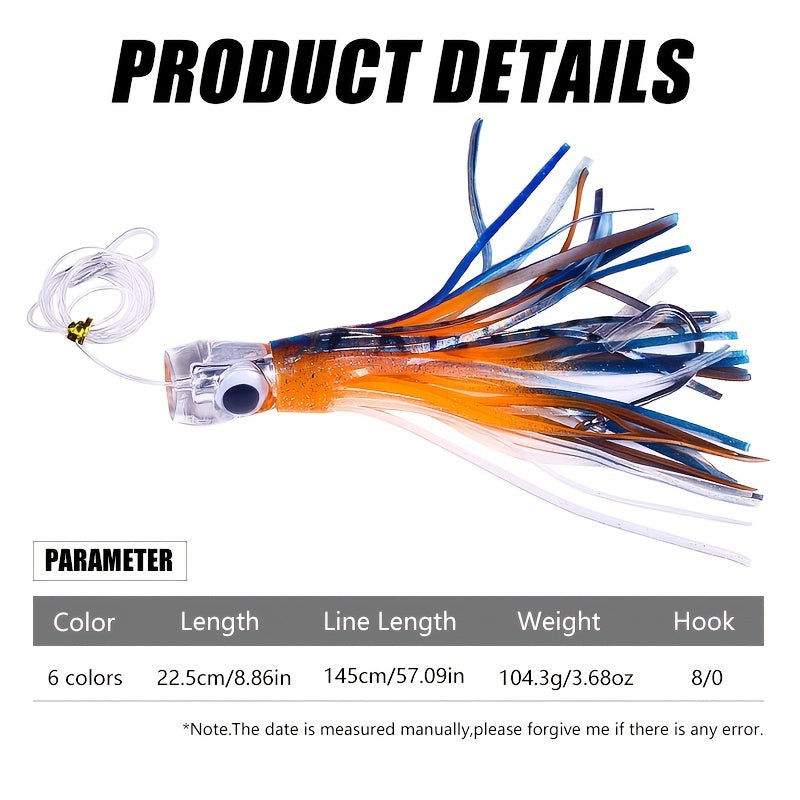 [Fast Sinking Octopus Lure] 1pc Fast Sinking Resin Head Octopus Soft Skirt Lure - Deep Sea Fishing Big Trolling Bait - 22cm/8.66in 100g/3.53oz for Tuna, Wahoo