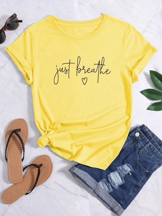Letter Print Crew Neck T-shirt, Casual Short Sleeve T-shirt For Spring & Summer, Women's Clothing