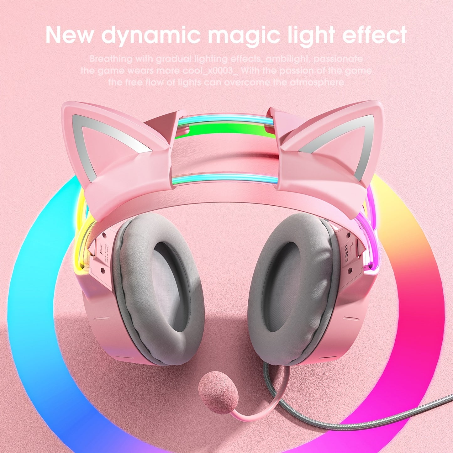 ONIKUMA X15pro Cat Ears Gaming Headset with LED Light-Up Headband, Wired, Noise-Canceling Mic for PC & Laptop
