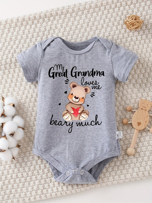 &amp;amp;quot;My Great Grandma Loves Me&amp;amp;quot; Baby Girls Bodysuit - Cute Bear Print, Soft and Comfortable, Short Sleeve Romper for Newborns and Infants, Baby Clothes, Perfect for Outdoor