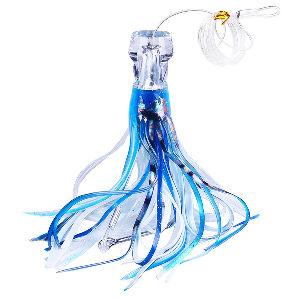 [Fast Sinking Octopus Lure] 1pc Fast Sinking Resin Head Octopus Soft Skirt Lure - Deep Sea Fishing Big Trolling Bait - 22cm/8.66in 100g/3.53oz for Tuna, Wahoo