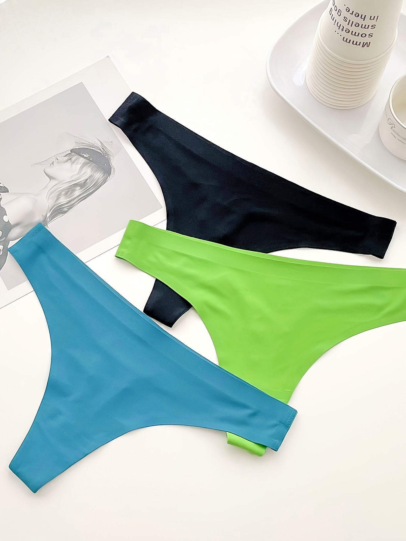 7 Pcs Women's Comfortable Thin Solid Thong Panties, Seamless Micro Elastic Panties, Women's Underwear & Lingerie