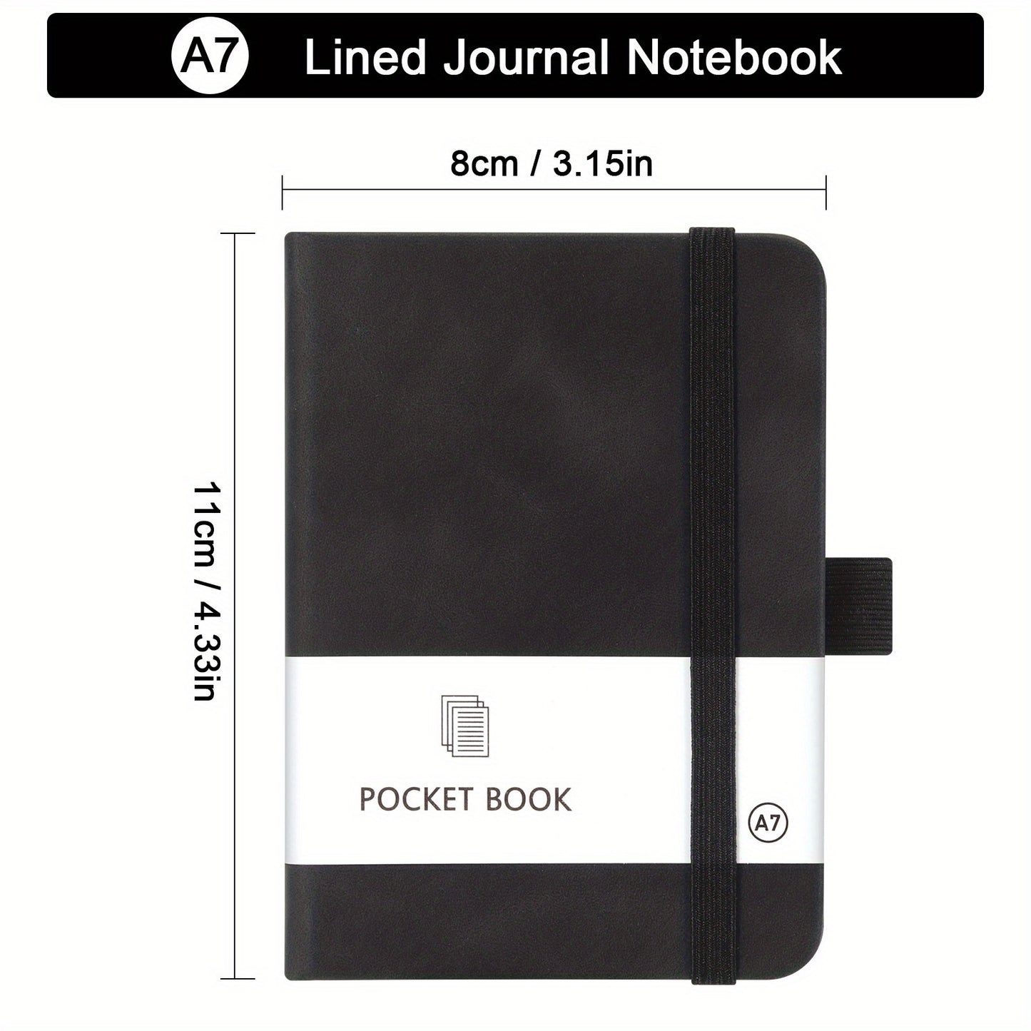 100 Sheets/200 Pages A7 Mini Pocket Ruled Notebook with Pen Holder, Compact Size 3.15×4.33inch for On-The-Go Writing