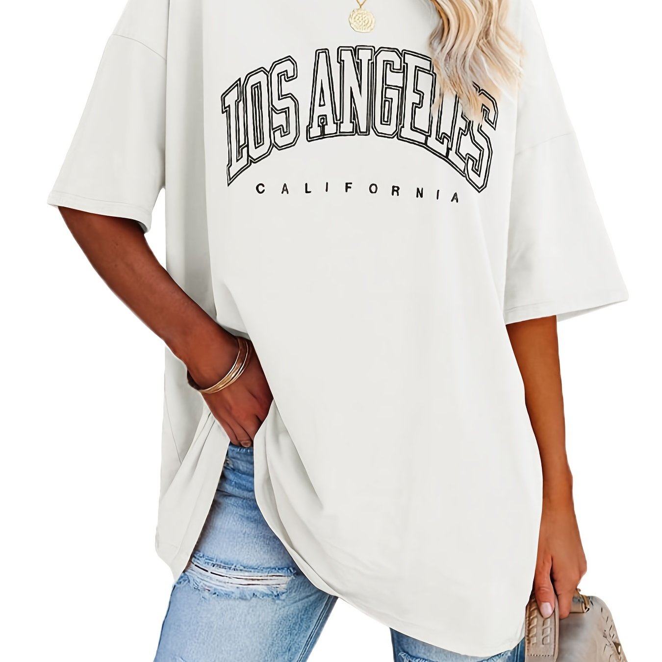 Oversized Letter Print T-Shirt, Crew Neck Short Sleeve T-Shirt, Casual Every Day Tops, Women's Clothing