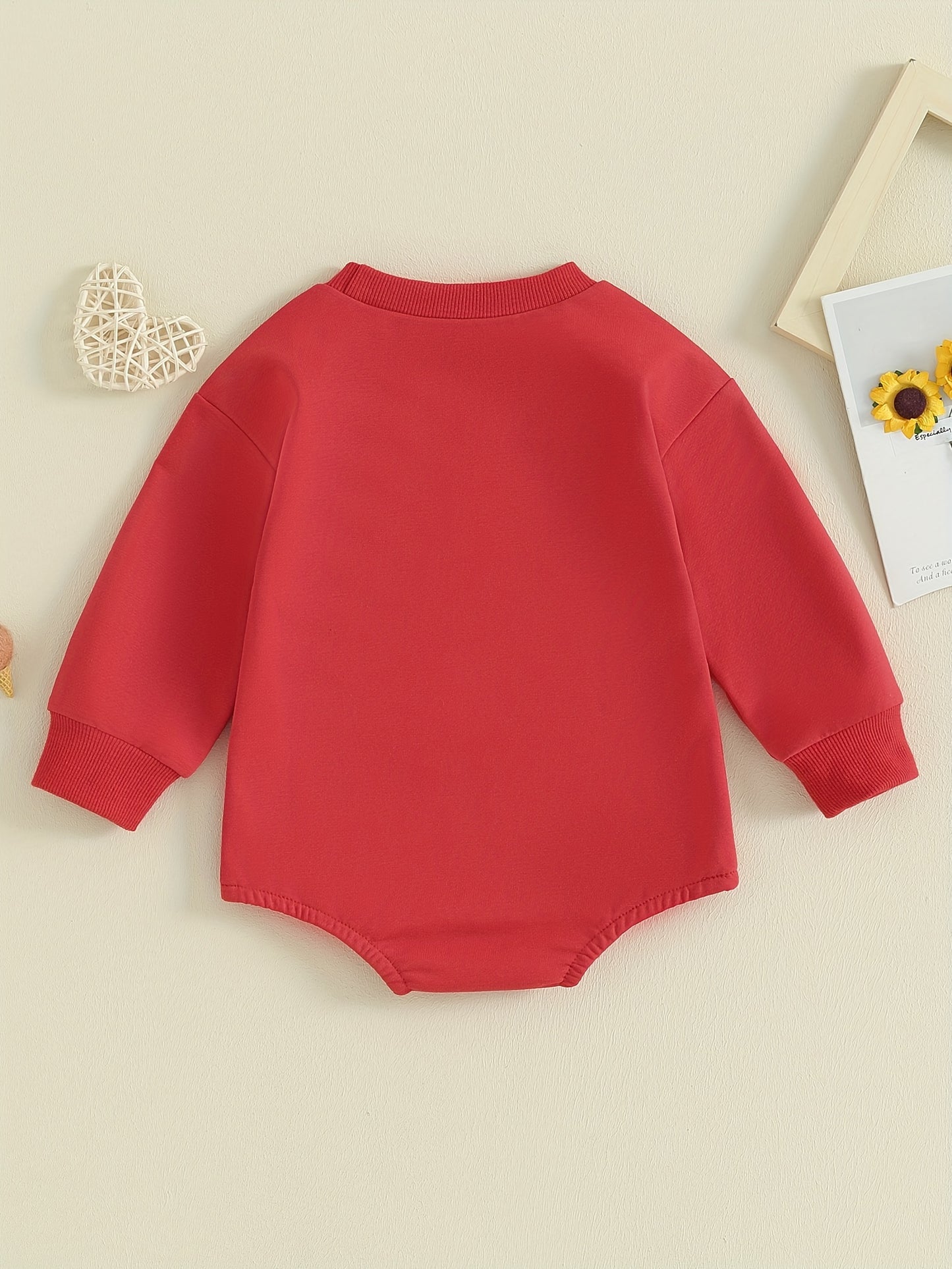 [Home Relaxation] Cozy 'Lover Boy' Cotton Romper for Babies - Red Long-Sleeve Jumpsuit with White Lettering, Machine Washable, Perfect for Fall/Winter, Comfortable Babywear | Casual Baby Jumpsuit | Cotton Blend Fabric, Boy Ba