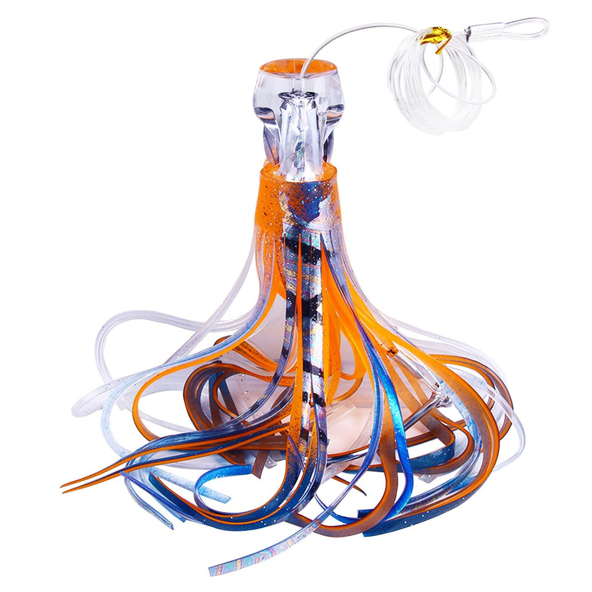 [Fast Sinking Octopus Lure] 1pc Fast Sinking Resin Head Octopus Soft Skirt Lure - Deep Sea Fishing Big Trolling Bait - 22cm/8.66in 100g/3.53oz for Tuna, Wahoo