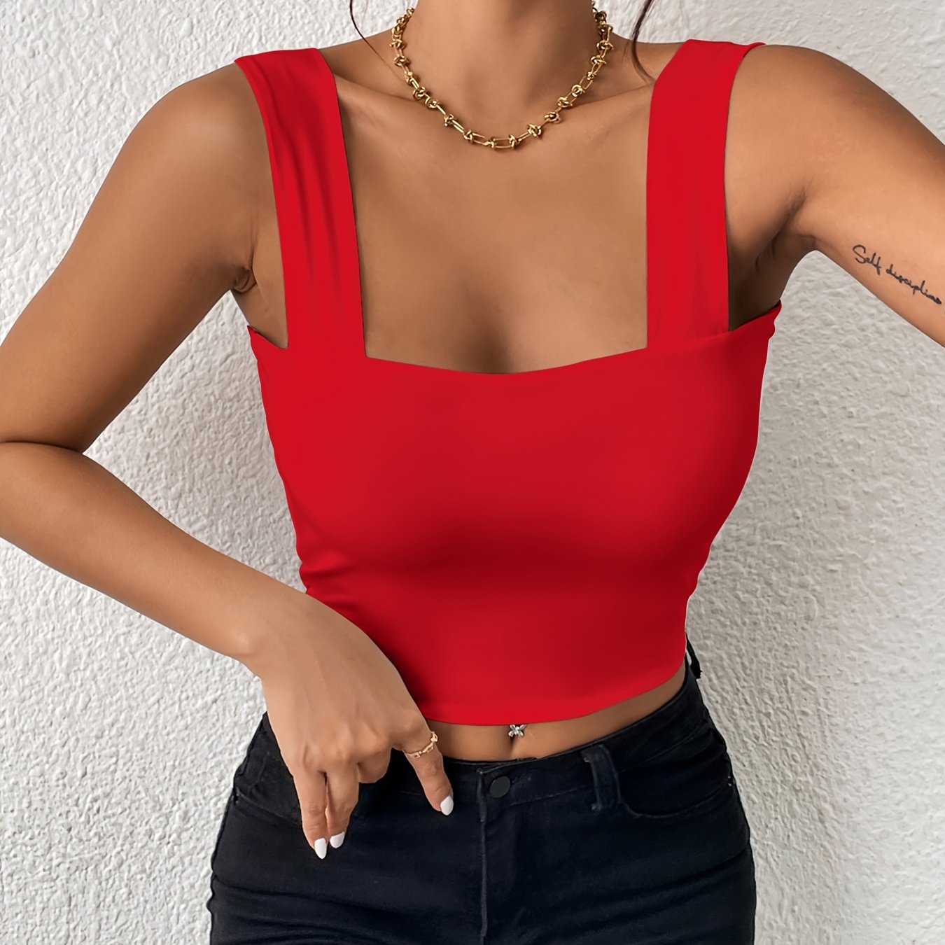 Stretchy Women's Crop Tank Top - Casual Everyday Essential - Soft, Breathable, Sleeveless, Solid Color, Comfortable, Relaxed Fit, Women's Clothing