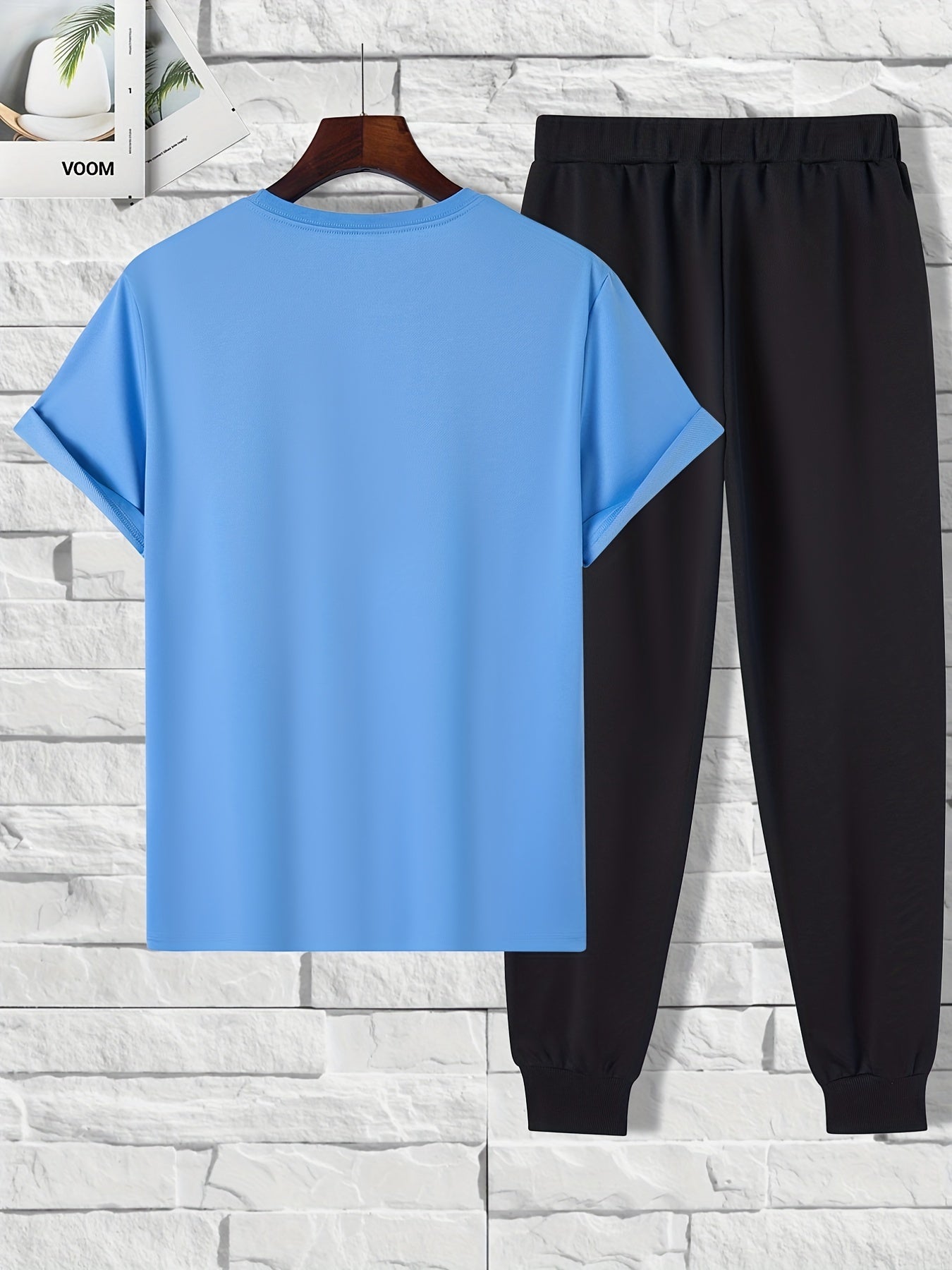 2 pieces Leaf Print Men's 2-Piece Set: Short Sleeve T-Shirt & Drawstring Trousers