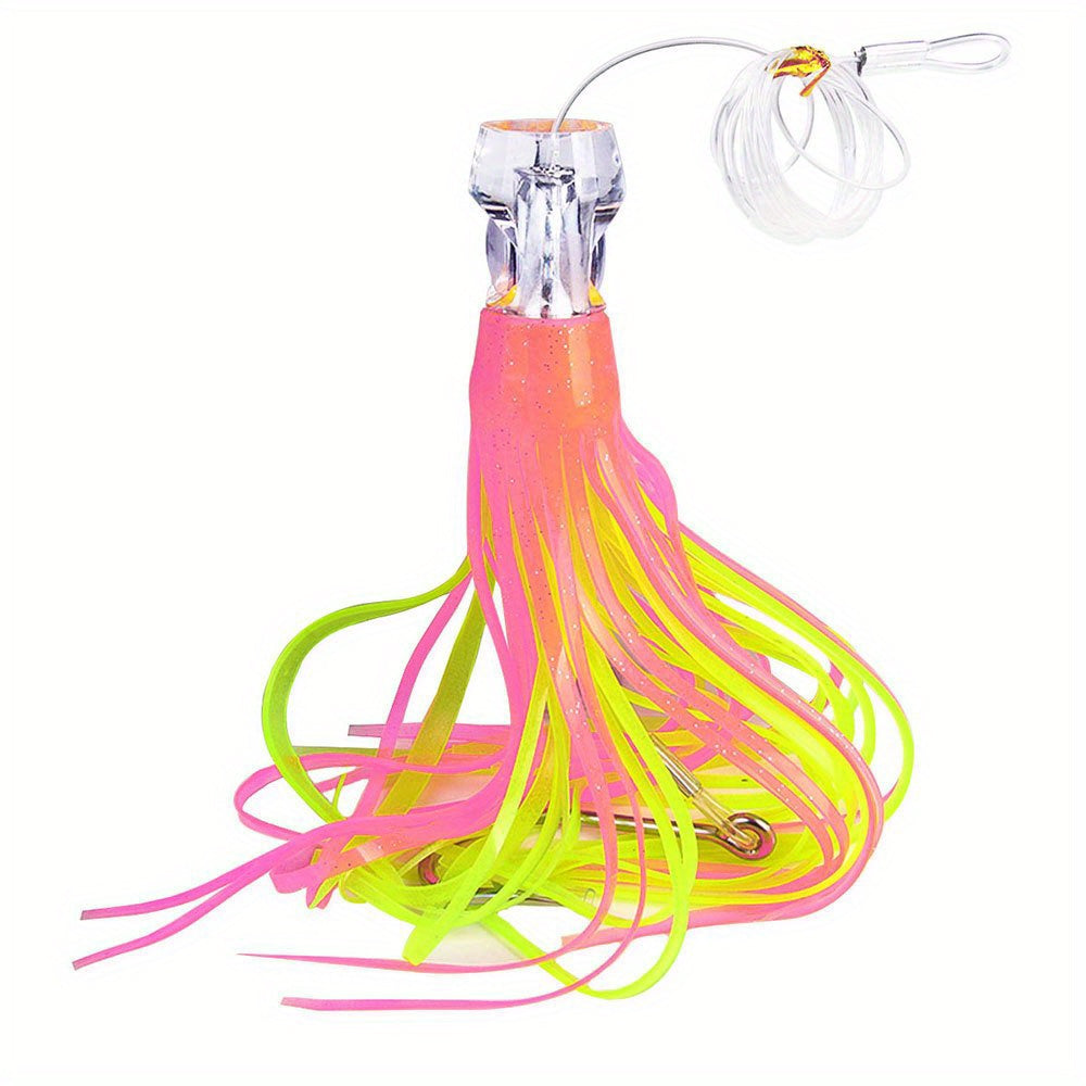 [Fast Sinking Octopus Lure] 1pc Fast Sinking Resin Head Octopus Soft Skirt Lure - Deep Sea Fishing Big Trolling Bait - 22cm/8.66in 100g/3.53oz for Tuna, Wahoo