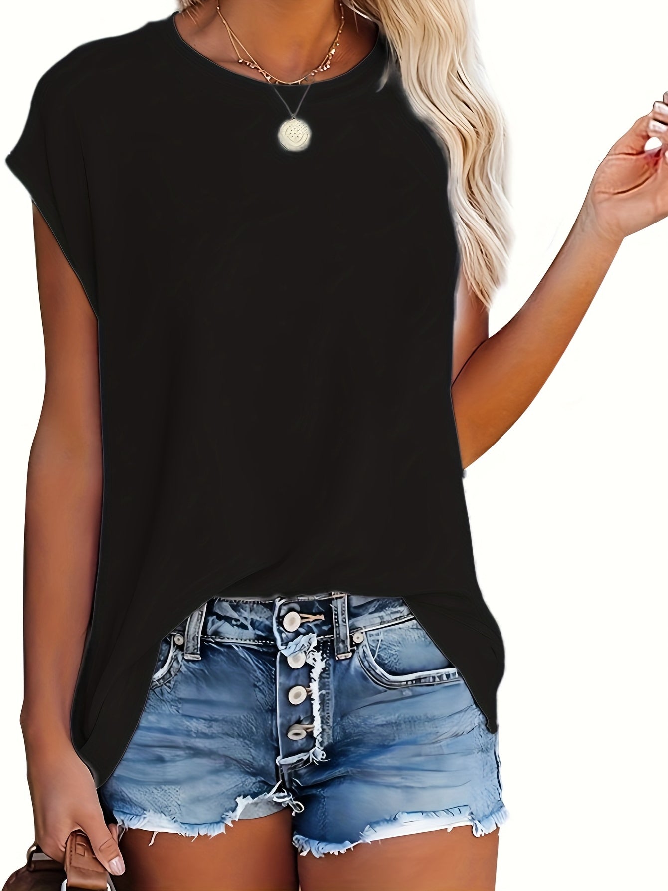 Women's Casual Crew Neck Short Sleeve T-Shirt - Solid, Versatile, Simple, and Comfortable