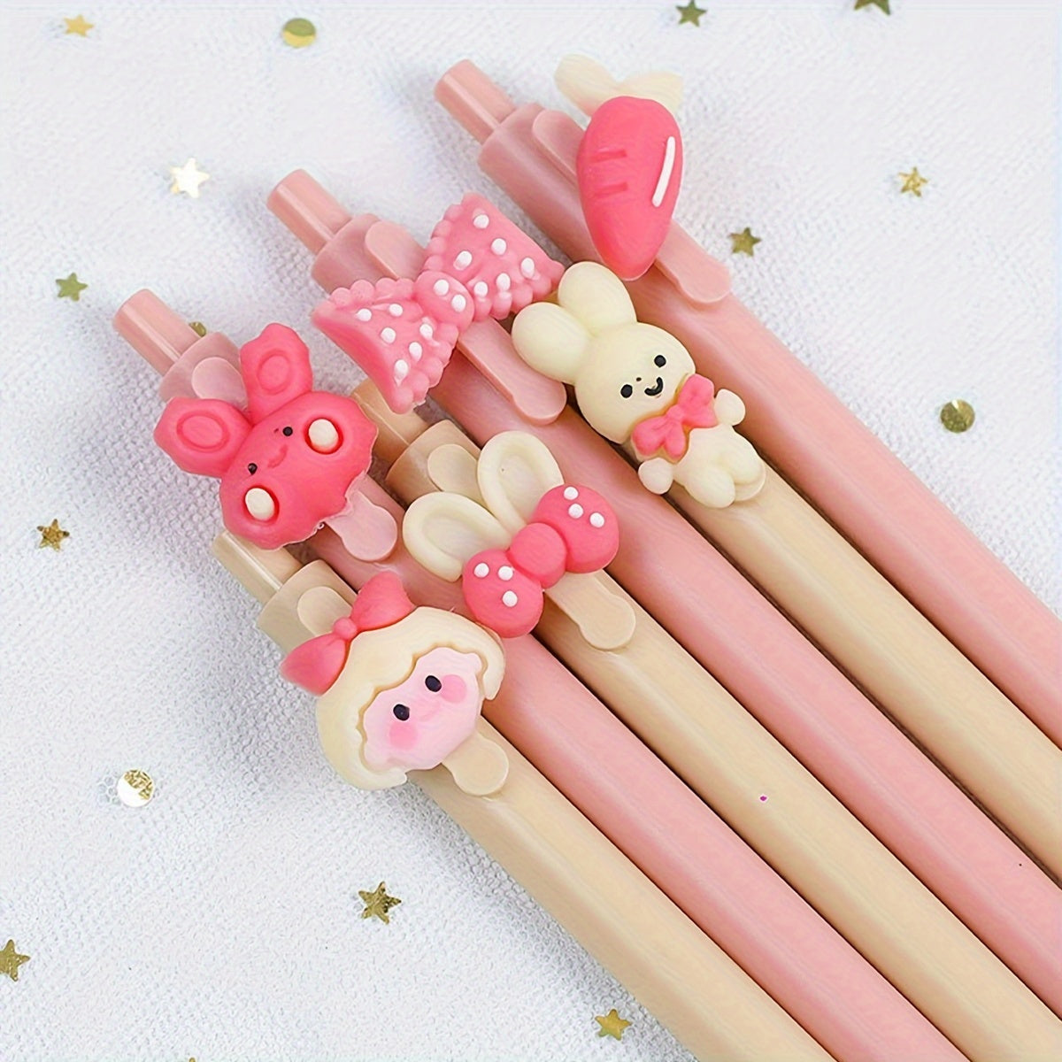 6pcs Whimsical Rabbit Girl Gel Pens Set - 0.5mm Fine Point Black Refill, Ergonomic Design, Smooth Writing Experience, Perfect for Journaling, Drawing, and Colorful Creations!
