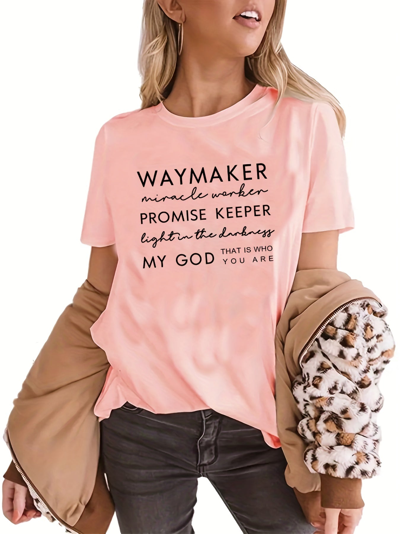 Women's Faith Quote Graphic T-Shirt - Comfortable Loose Fit Short Sleeve Tee for Casual Wear and Inspirational Style