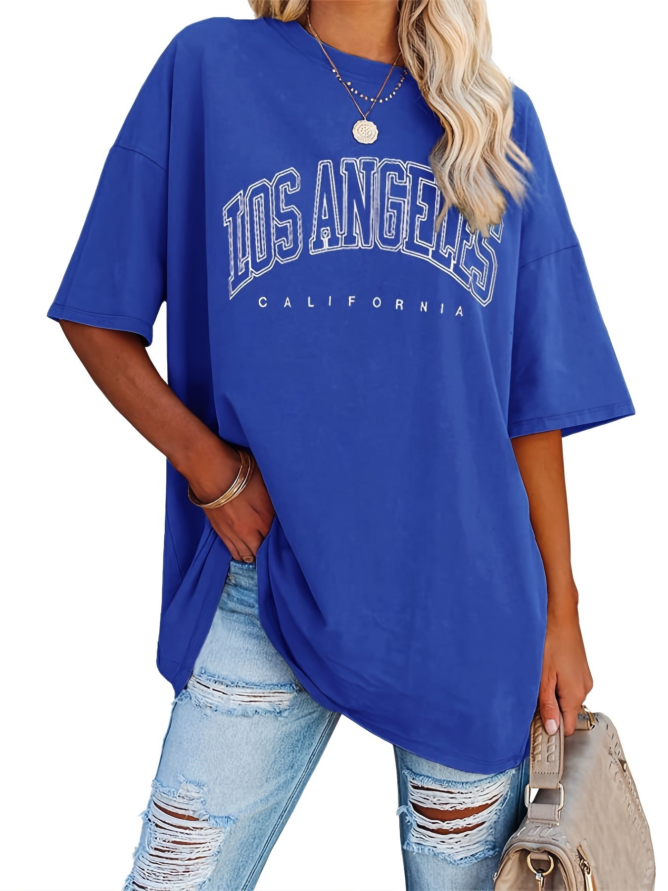 Oversized Letter Print T-Shirt, Crew Neck Short Sleeve T-Shirt, Casual Every Day Tops, Women's Clothing