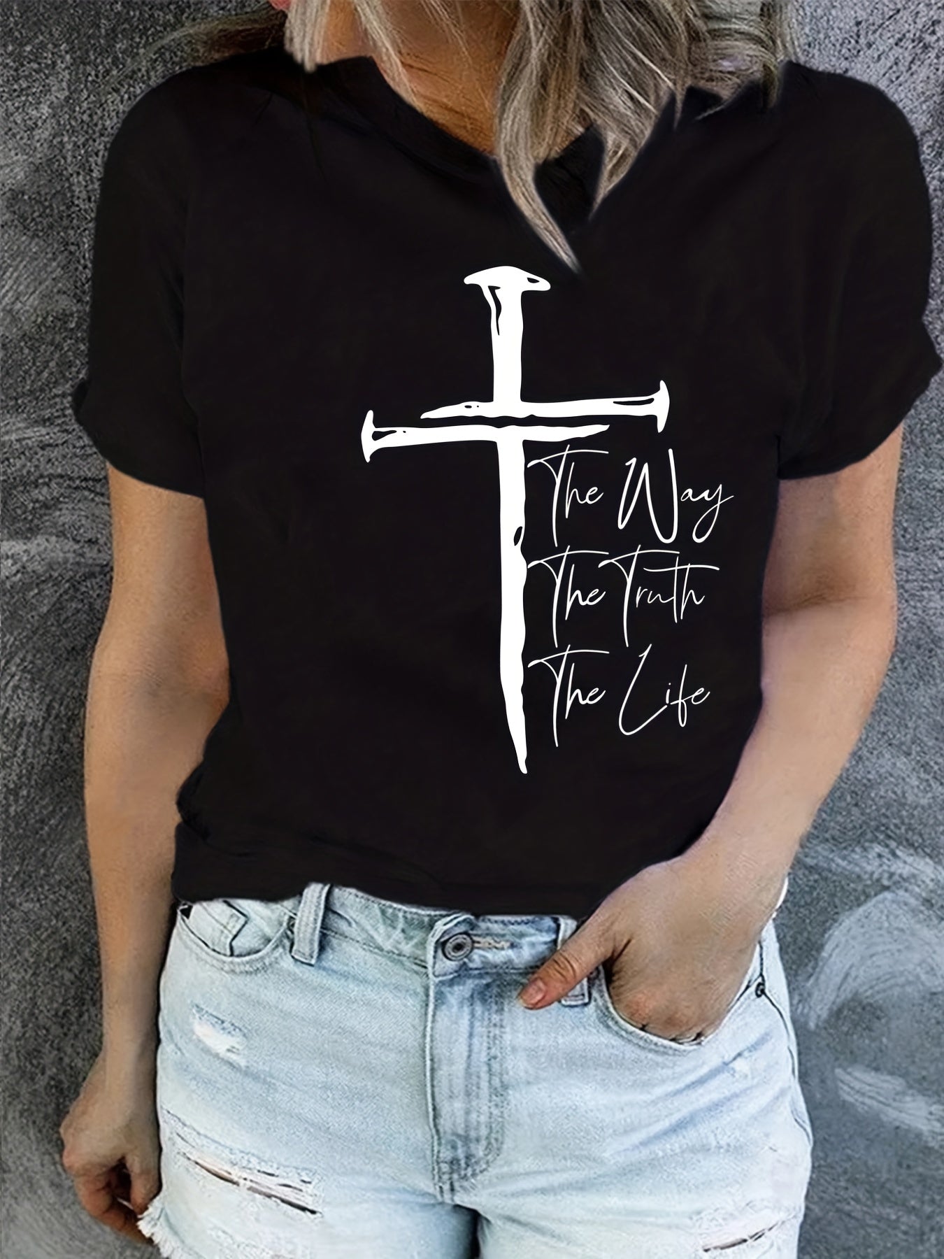 Love Like Jesus Print T-Shirt, Short Sleeve Crew Neck Casual Top For Summer & Spring, Women's Clothing