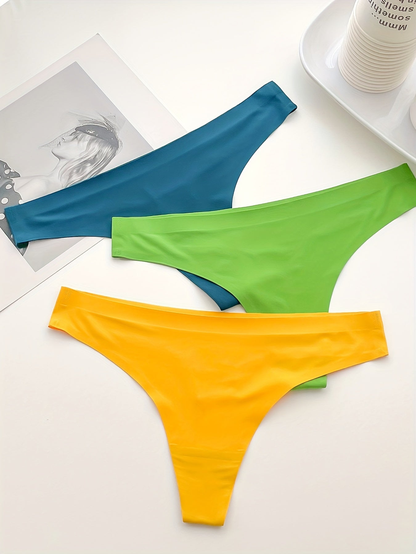 7 Pcs Women's Comfortable Thin Solid Thong Panties, Seamless Micro Elastic Panties, Women's Underwear & Lingerie