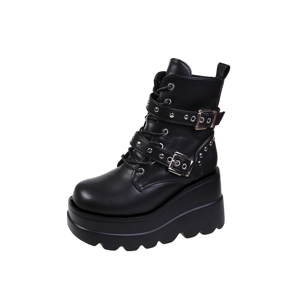 Women'S Solid Color Chelsea Booties, Cap Toe Block Heel High Ankle Boots, Synthetic Upper, Fabric Lining, PU Sole, Casual Lace-Up Footwear