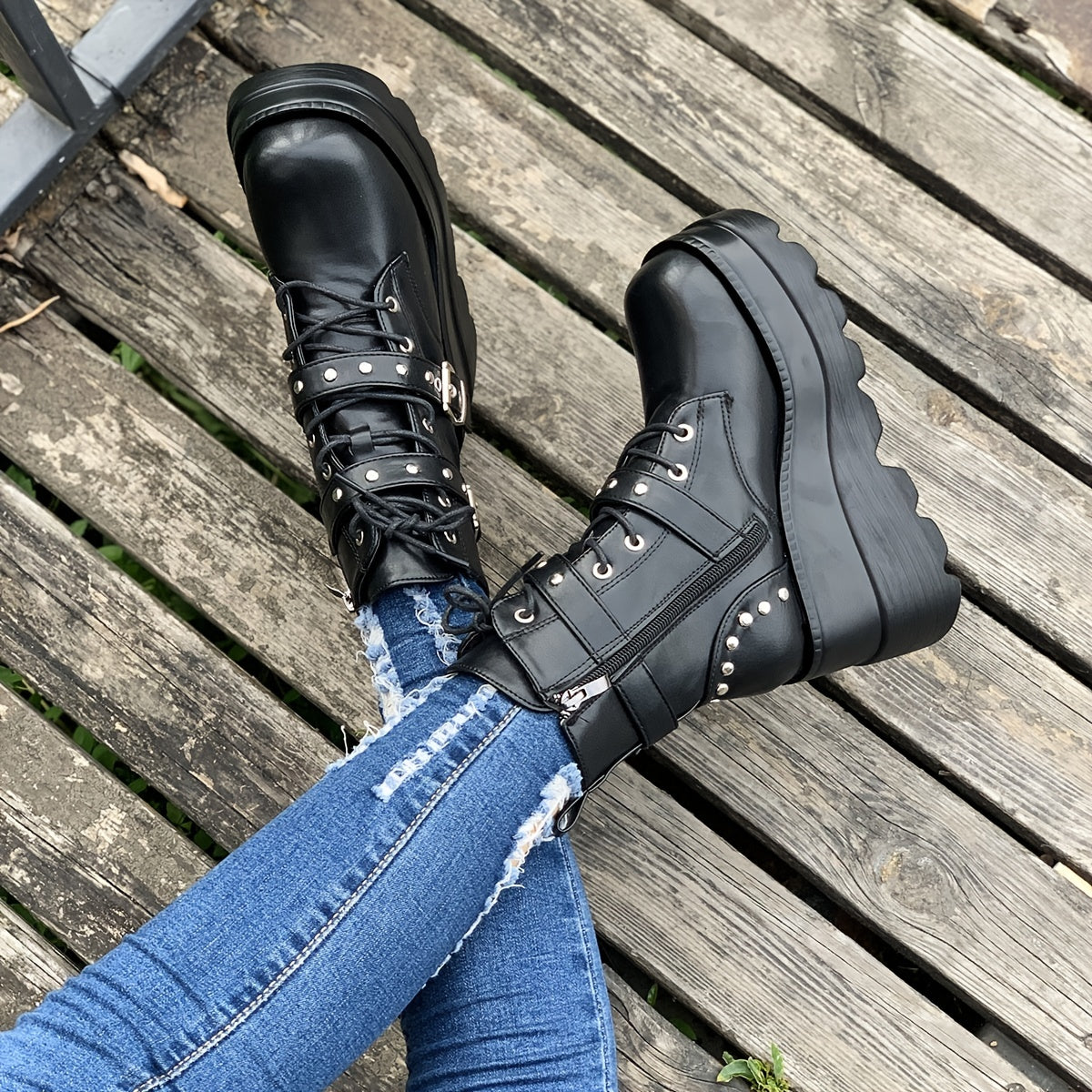 Women'S Solid Color Chelsea Booties, Cap Toe Block Heel High Ankle Boots, Synthetic Upper, Fabric Lining, PU Sole, Casual Lace-Up Footwear