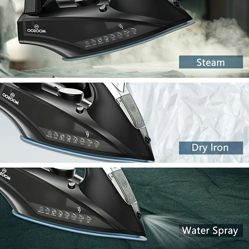 MOOSOO 1800W Ceramic Steam Iron - Non-Stick, Anti-Drip, Auto-Off, 470ml Tank, Portable, Quick Heat, US Plug