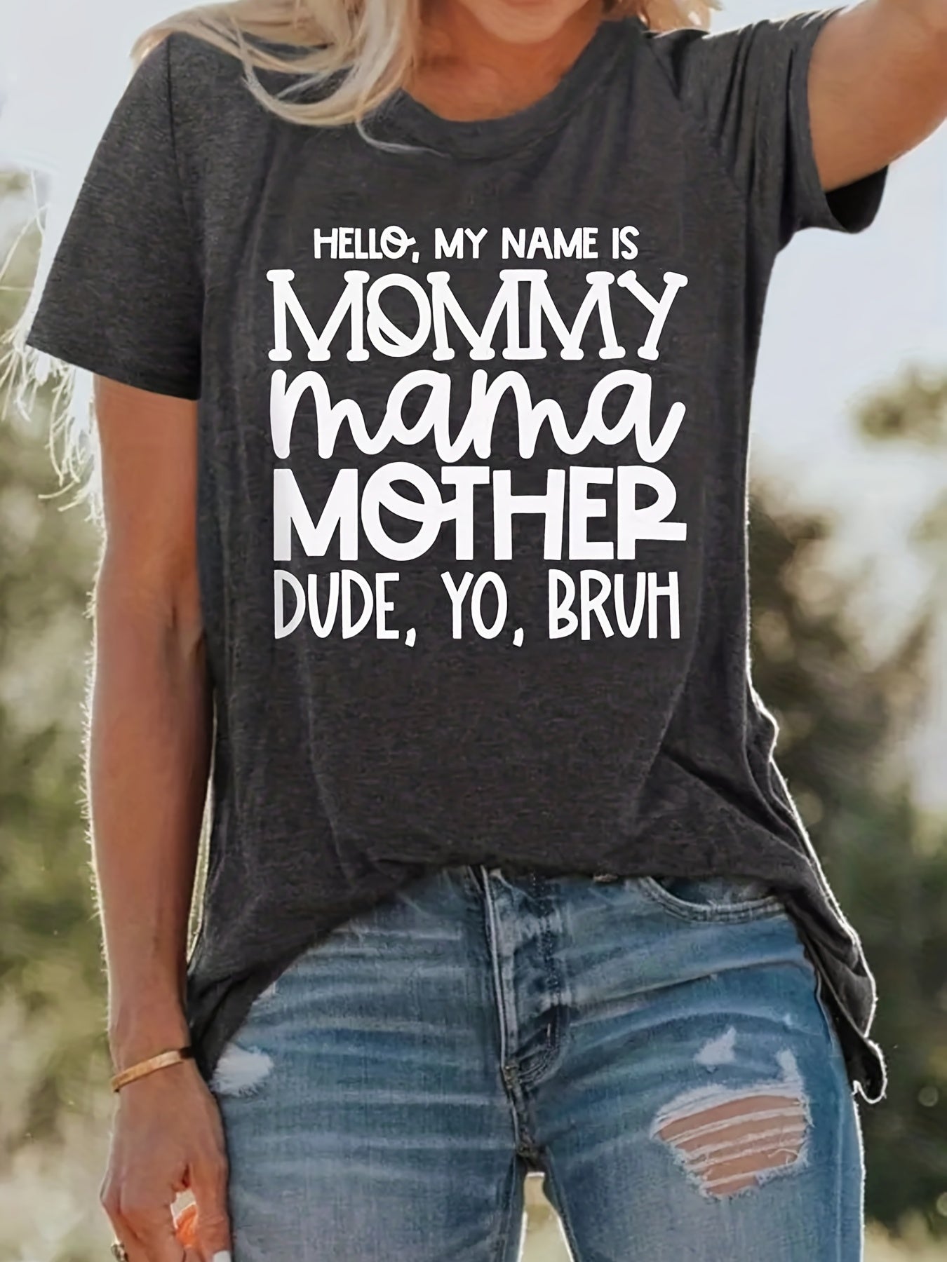 Letter Print Crew Neck T-Shirt, Casual Short Sleeve T-Shirt For Spring & Summer, Women's Clothing
