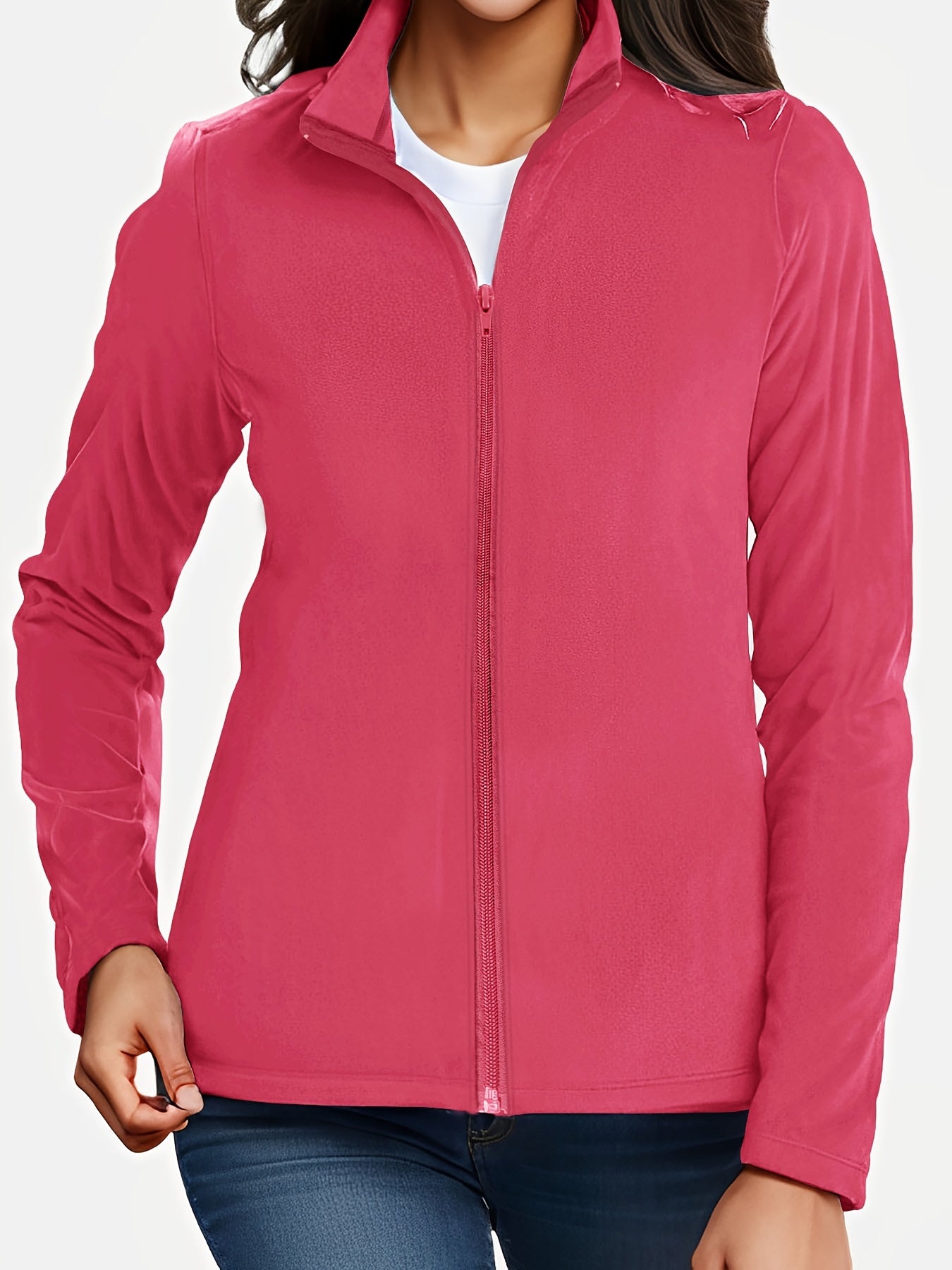 Thermal Stand Collar Jacket, Warm Solid Zipper Jacket, Casual Outerwear For Fall & Winter, Women's Clothing
