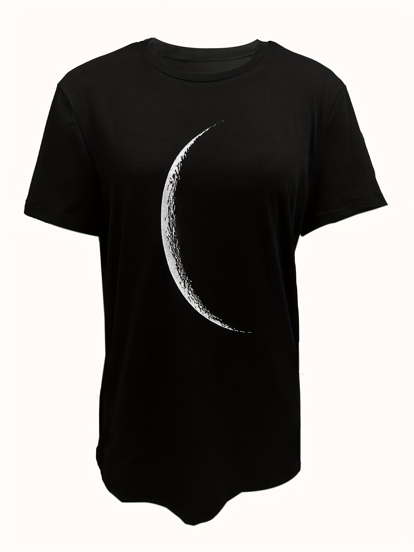 Moon Print Crew Neck T-Shirt, Casual Short Sleeve T-Shirt For Spring & Summer, Women's Clothing