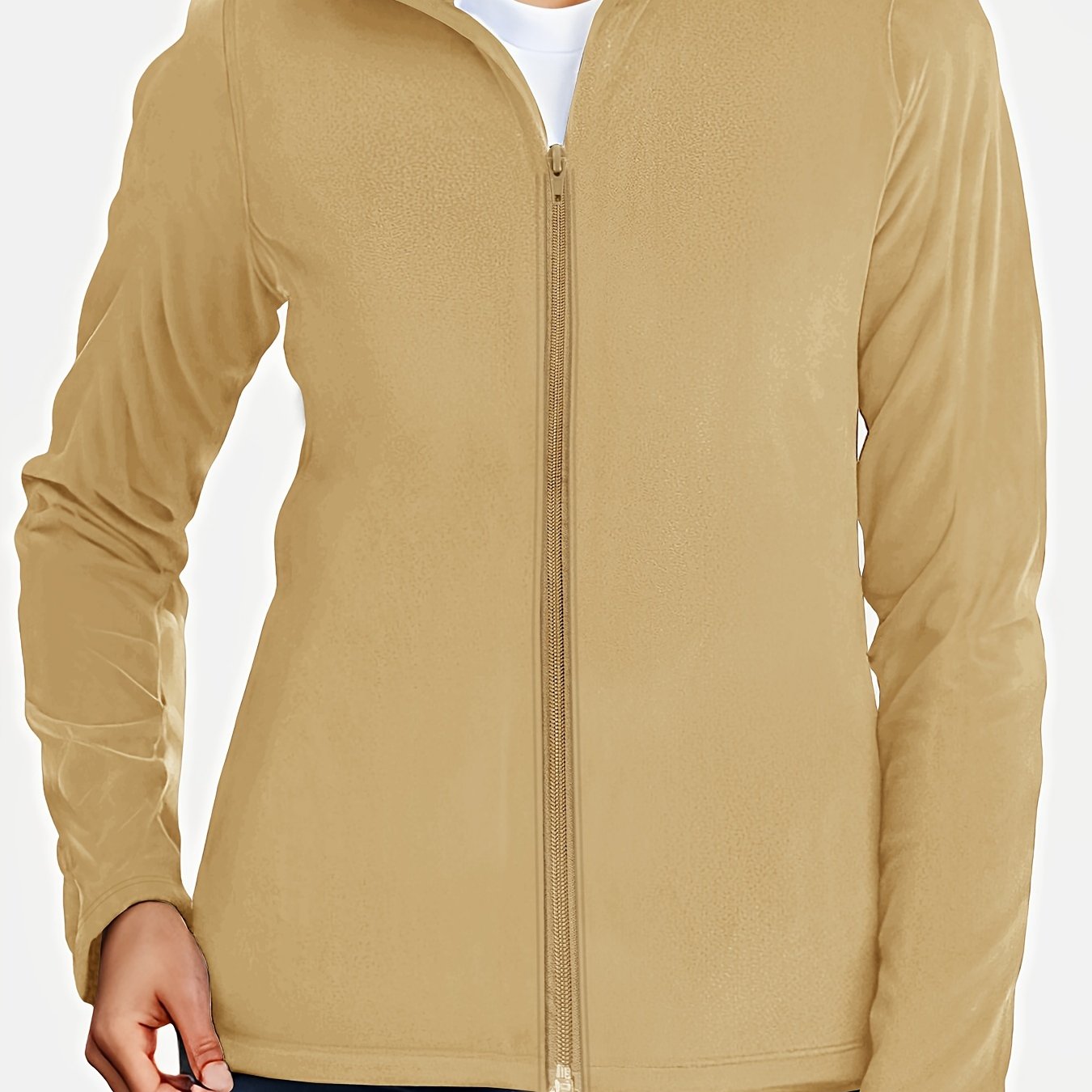 Thermal Stand Collar Jacket, Warm Solid Zipper Jacket, Casual Outerwear For Fall & Winter, Women's Clothing