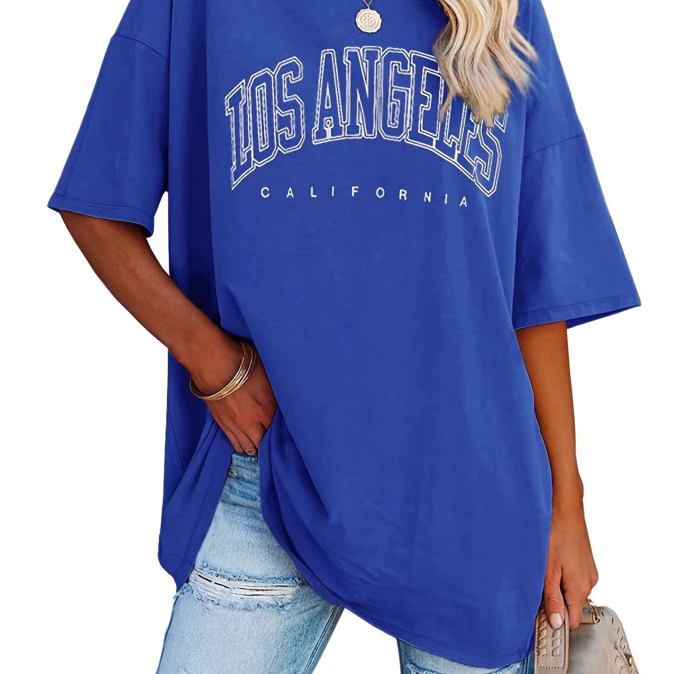 Oversized Letter Print T-Shirt, Crew Neck Short Sleeve T-Shirt, Casual Every Day Tops, Women's Clothing