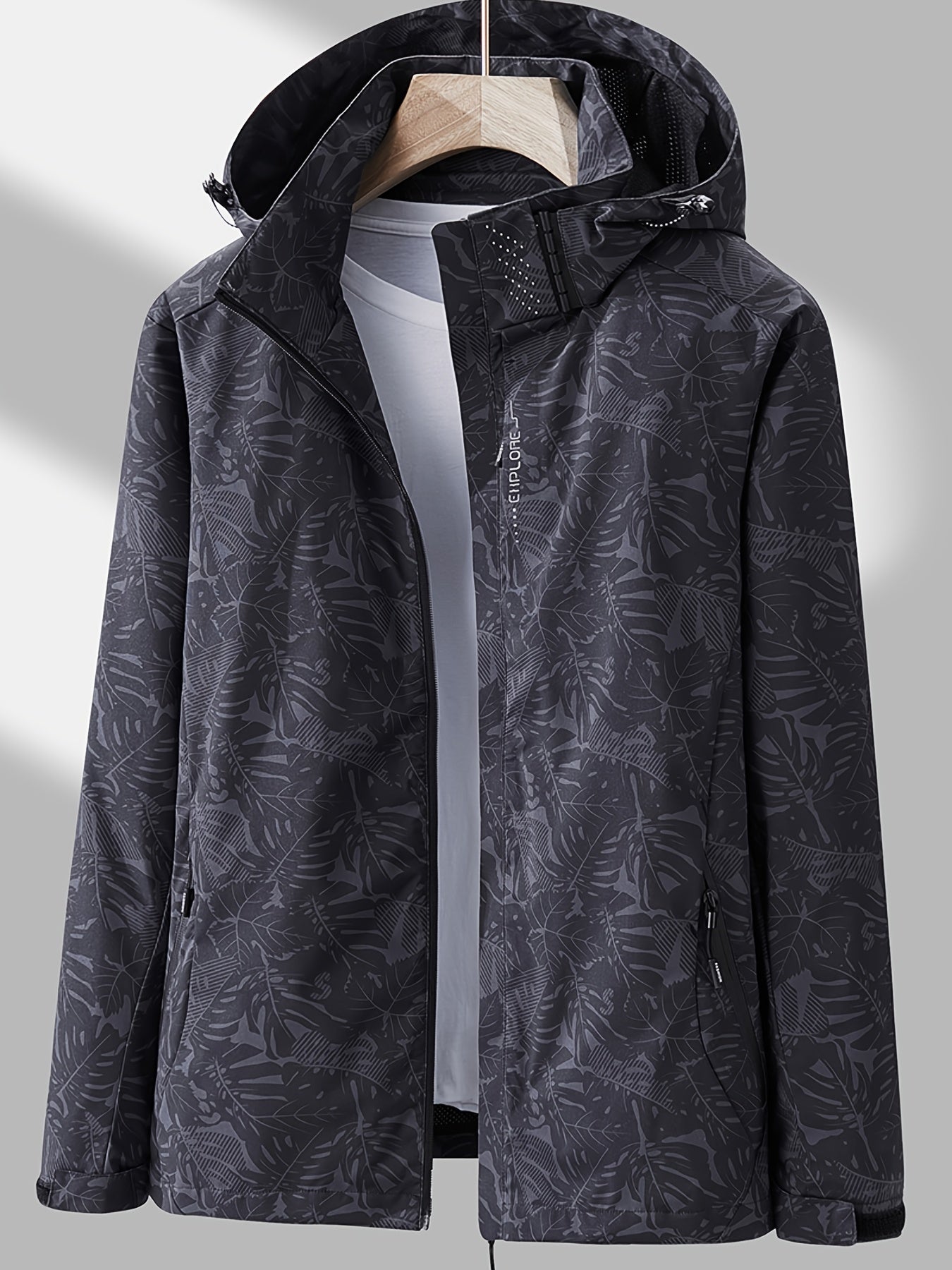 Women'S Lightweight Hooded Jacket - Casual Zip-Up Outdoor with Tropical Leaf Print, Removable Hood & Adjustable Cuffs for Spring Summer Fall, Hiking, Travel, Camping, Camping Gear