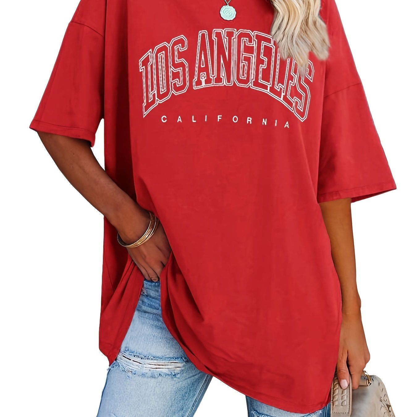 Oversized Letter Print T-Shirt, Crew Neck Short Sleeve T-Shirt, Casual Every Day Tops, Women's Clothing