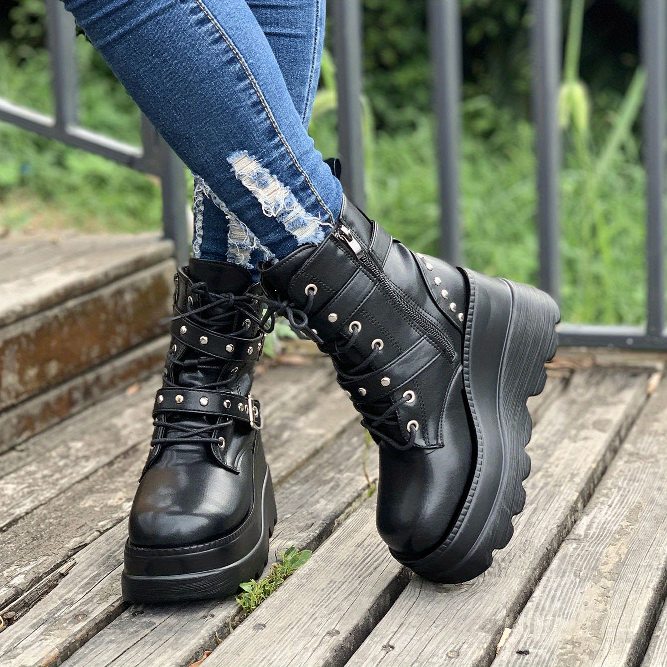 Women'S Solid Color Chelsea Booties, Cap Toe Block Heel High Ankle Boots, Synthetic Upper, Fabric Lining, PU Sole, Casual Lace-Up Footwear