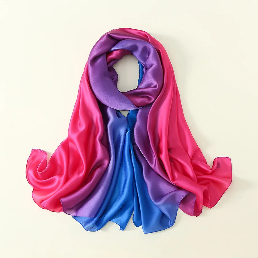 2024 Luxury Brand Solid Color Gradient Silk Scarf Women Fashion Luxury Shawls and Wraps Beach Female Foulard Oversides Wholesale