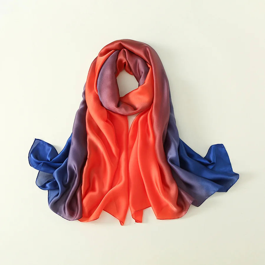 2024 Luxury Brand Solid Color Gradient Silk Scarf Women Fashion Luxury Shawls and Wraps Beach Female Foulard Oversides Wholesale
