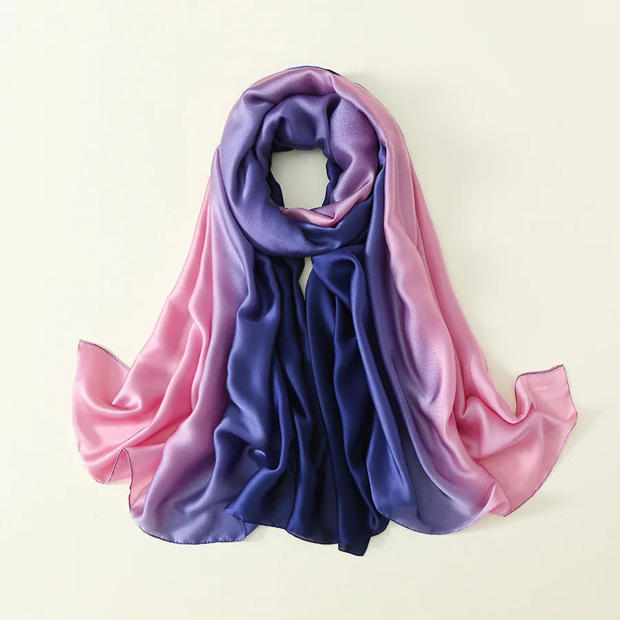 2024 Luxury Brand Solid Color Gradient Silk Scarf Women Fashion Luxury Shawls and Wraps Beach Female Foulard Oversides Wholesale