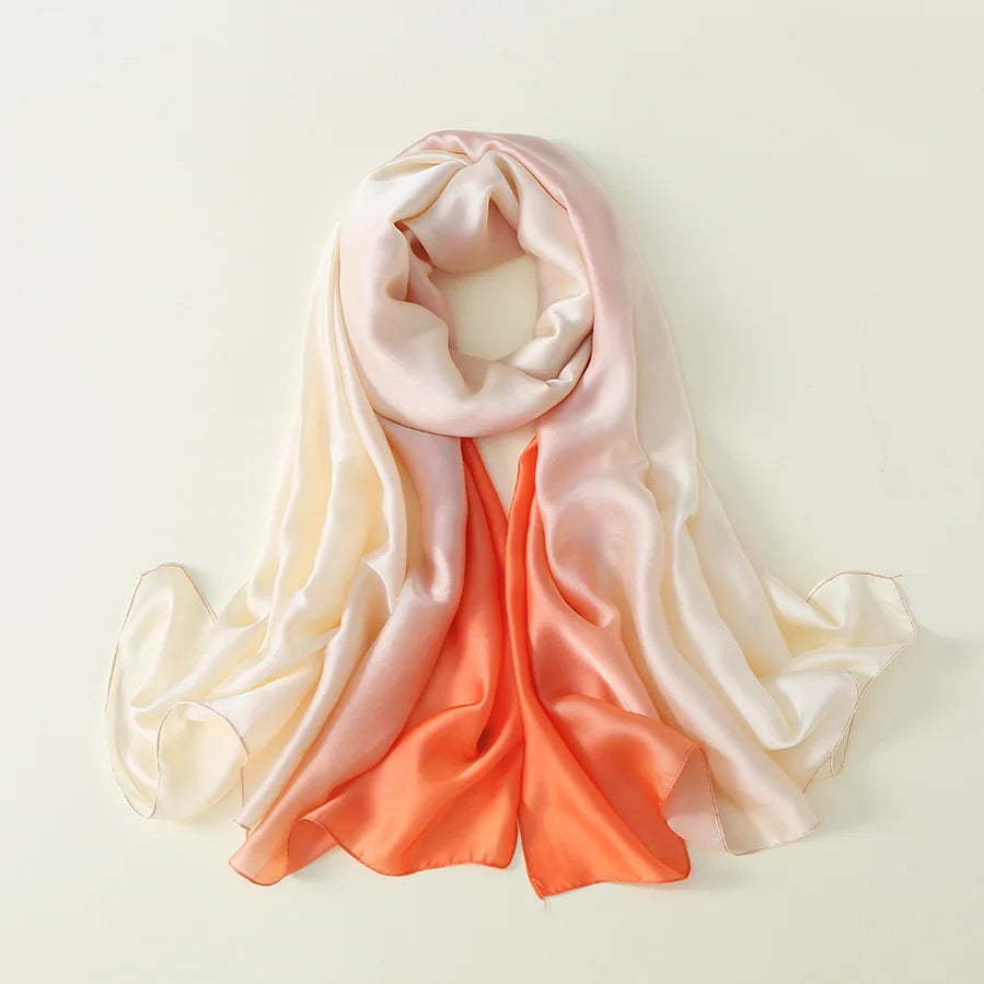 2024 Luxury Brand Solid Color Gradient Silk Scarf Women Fashion Luxury Shawls and Wraps Beach Female Foulard Oversides Wholesale