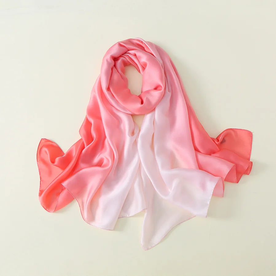 2024 Luxury Brand Solid Color Gradient Silk Scarf Women Fashion Luxury Shawls and Wraps Beach Female Foulard Oversides Wholesale