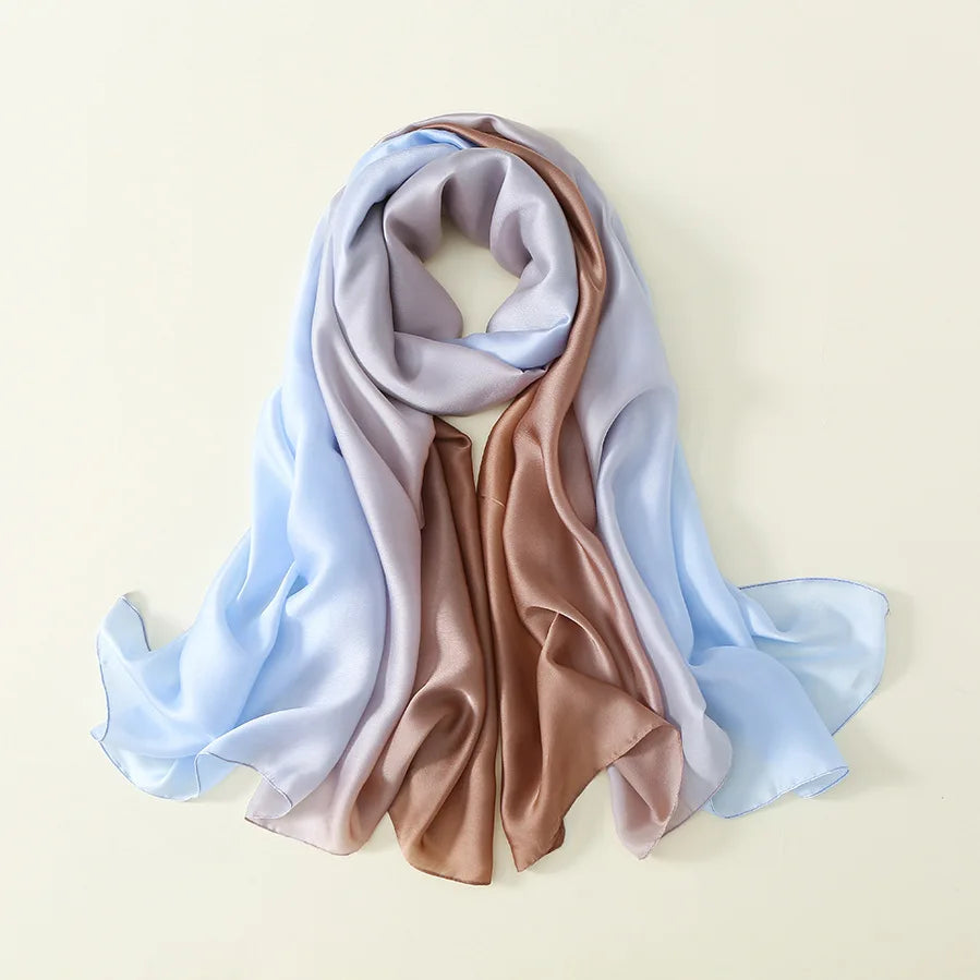 2024 Luxury Brand Solid Color Gradient Silk Scarf Women Fashion Luxury Shawls and Wraps Beach Female Foulard Oversides Wholesale
