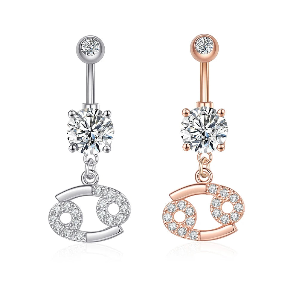 1PC Sexy Belly Button Rings 12 Birth Sign Constellation CZ Zircon Drop Navel Barbell Piercing Body Jewelry For Women Girls
