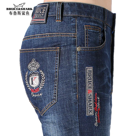 ①Bruce&Shark Men's Summer Long Jeans Stretch Cotton Straight  Casual Loose Men jeans  Fashion Denim Jeans for Man big size 42
