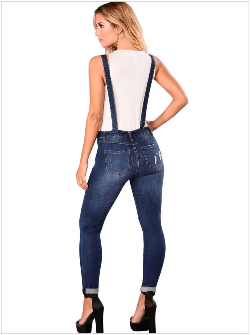 Autumn Denim Jumpsuit Women Jeans Pants Rompers Casual Hole Overralls Trousers Female High Waist Slim Denim Jeans Pencil Pants