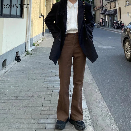 Retro Jeans Women Artistic Vintage Denim All-match Slim BF Girls Pure Trousers Flare Brown 3XL Ulzzang Aesthetic Mom Popular New