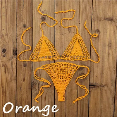 Handmade Crochet Micro Bikini G Thong String Beach Swimwear Sexy Lingerie Sets 13 Color
