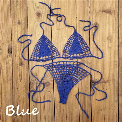 Handmade Crochet Micro Bikini G Thong String Beach Swimwear Sexy Lingerie Sets 13 Color