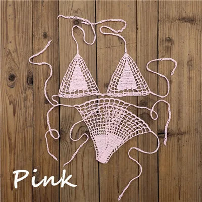 Handmade Crochet Micro Bikini G Thong String Beach Swimwear Sexy Lingerie Sets 13 Color
