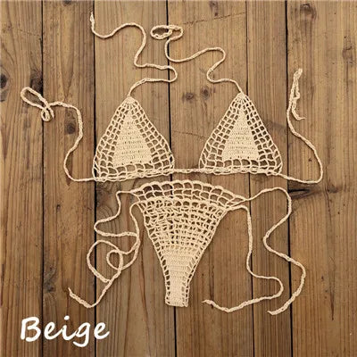 Handmade Crochet Micro Bikini G Thong String Beach Swimwear Sexy Lingerie Sets 13 Color