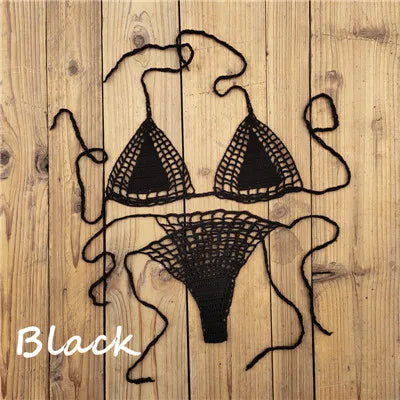 Handmade Crochet Micro Bikini G Thong String Beach Swimwear Sexy Lingerie Sets 13 Color